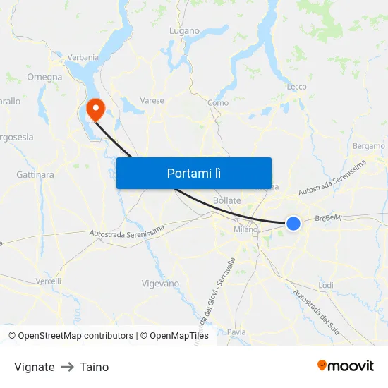 Vignate to Taino map