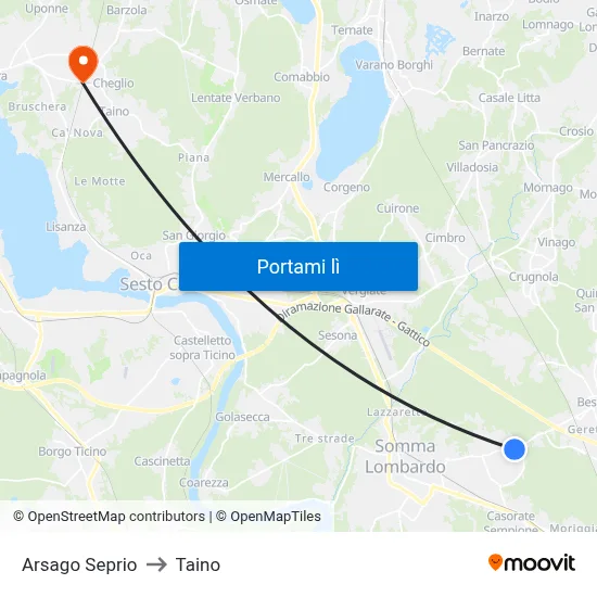 Arsago Seprio to Taino map
