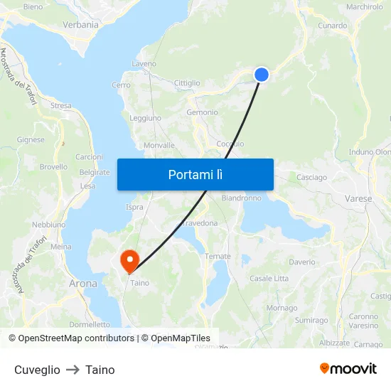 Cuveglio to Taino map