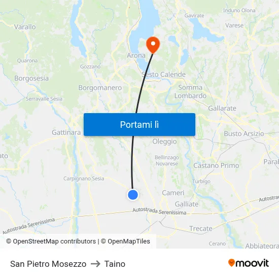 San Pietro Mosezzo to Taino map