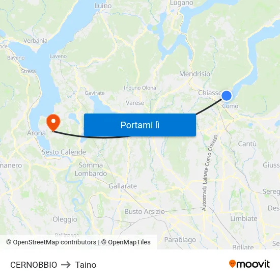 CERNOBBIO to Taino map