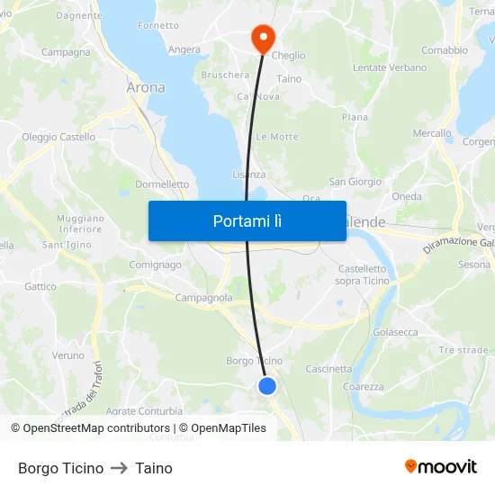 Borgo Ticino to Taino map