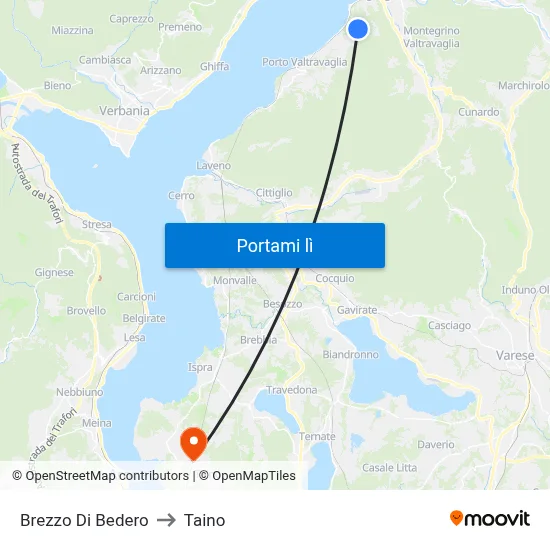 Brezzo Di Bedero to Taino map