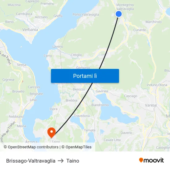 Brissago-Valtravaglia to Taino map
