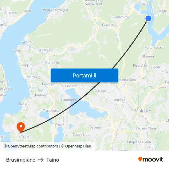 Brusimpiano to Taino map