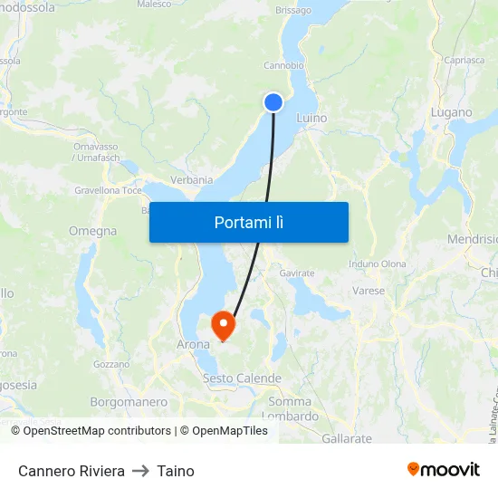 Cannero Riviera to Taino map
