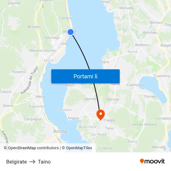 Belgirate to Taino map
