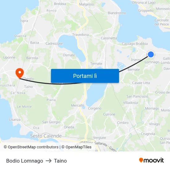 Bodio Lomnago to Taino map
