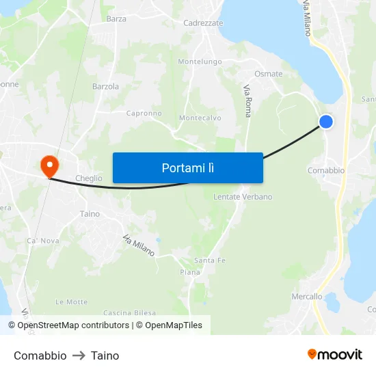 Comabbio to Taino map