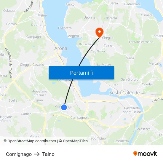 Comignago to Taino map