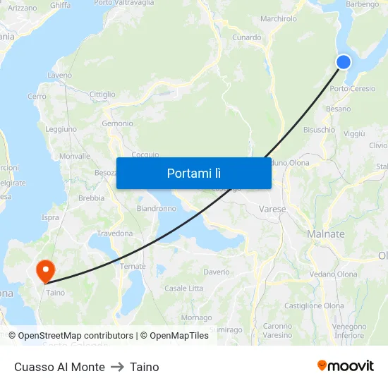 Cuasso Al Monte to Taino map