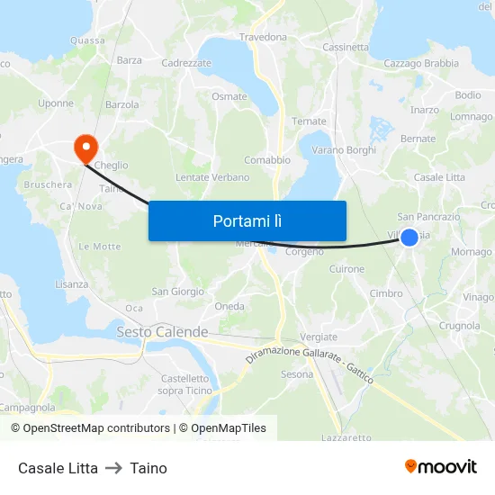 Casale Litta to Taino map
