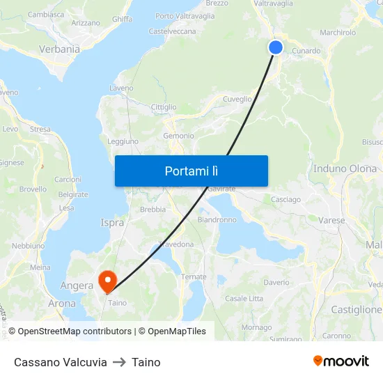 Cassano Valcuvia to Taino map