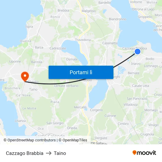 Cazzago Brabbia to Taino map