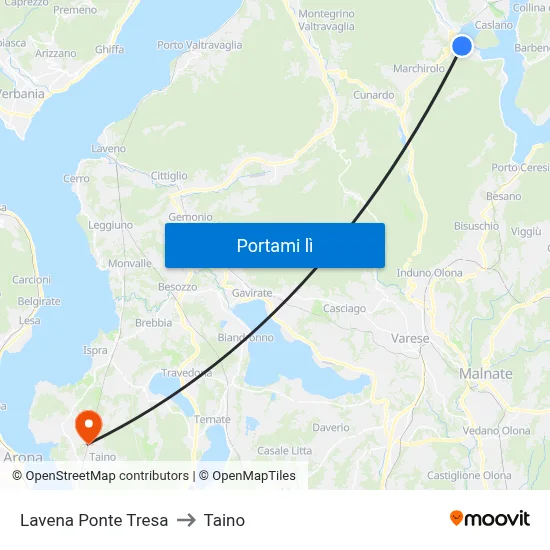Lavena Ponte Tresa to Taino map