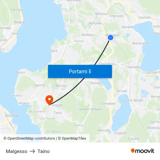 Malgesso to Taino map