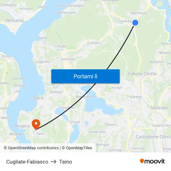 Cugliate-Fabiasco to Taino map