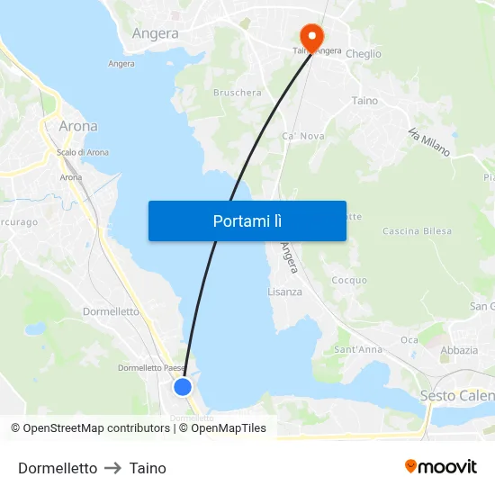 Dormelletto to Taino map