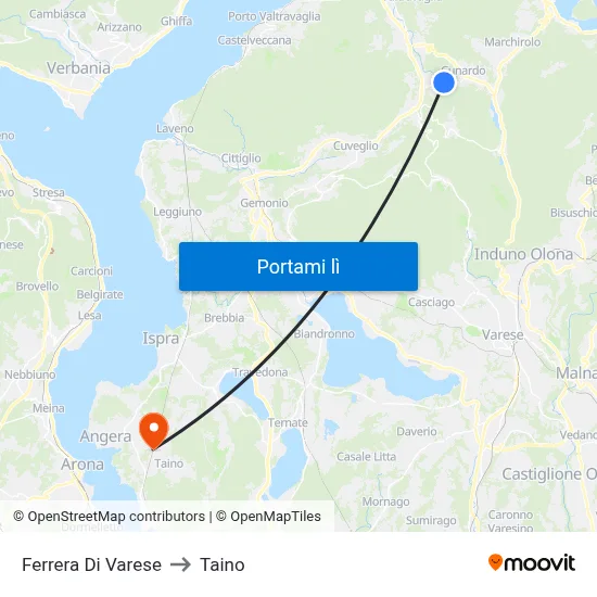 Ferrera Di Varese to Taino map