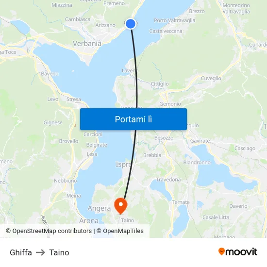 Ghiffa to Taino map