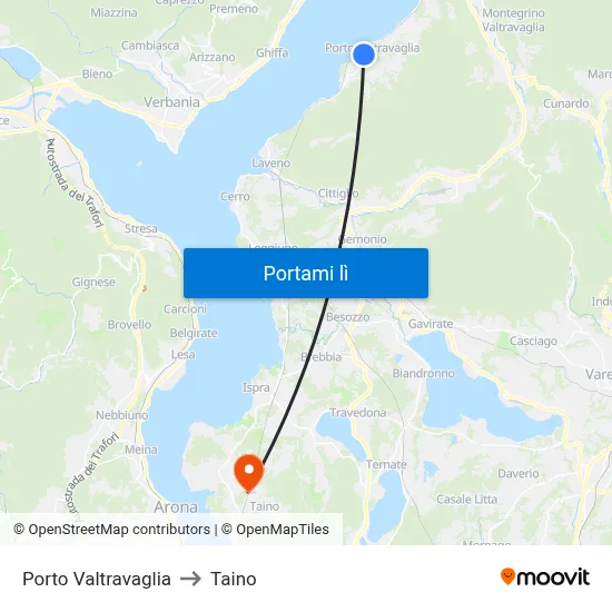 Porto Valtravaglia to Taino map