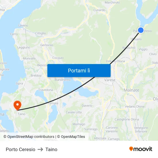 Porto Ceresio to Taino map