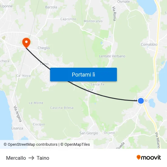 Mercallo to Taino map