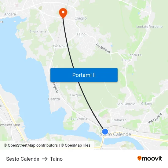 Sesto Calende to Taino map