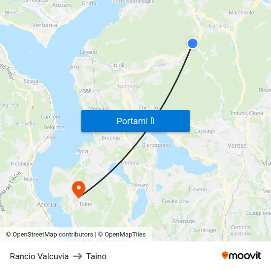 Rancio Valcuvia to Taino map