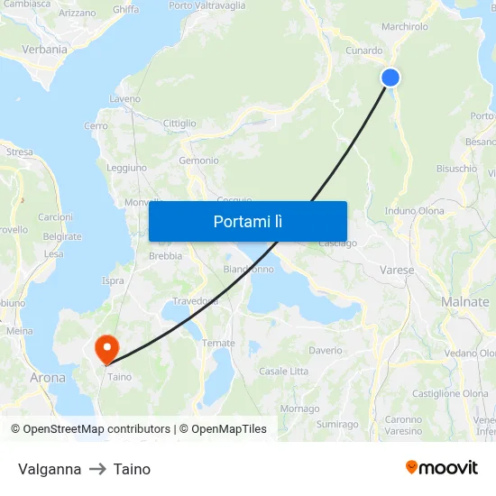 Valganna to Taino map