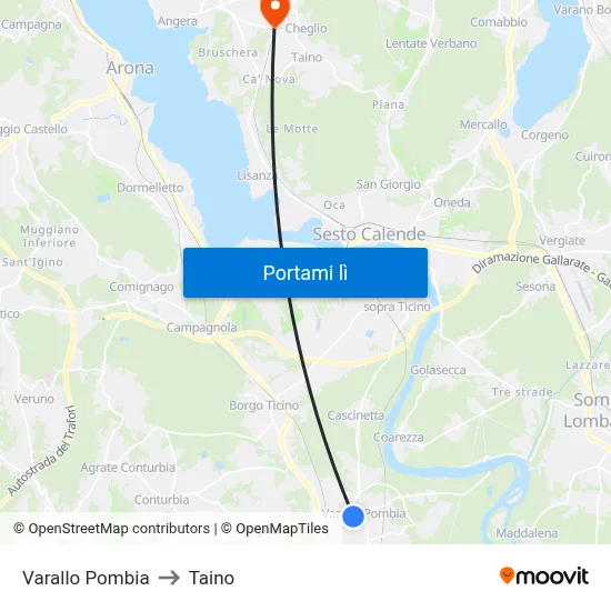 Varallo Pombia to Taino map