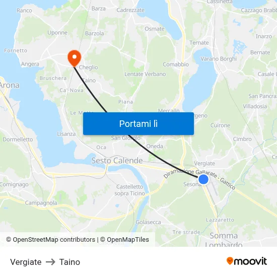 Vergiate to Taino map