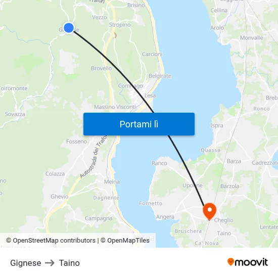 Gignese to Taino map