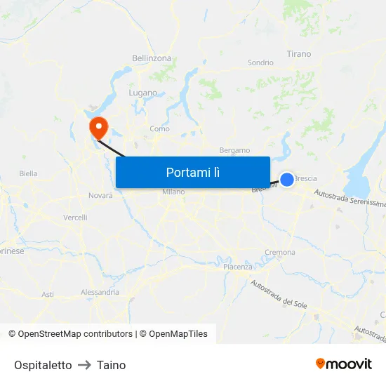Ospitaletto to Taino map