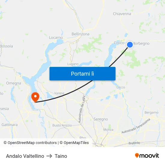 Andalo Valtellino to Taino map