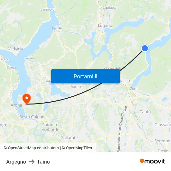 Argegno to Taino map