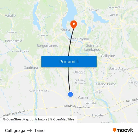 Caltignaga to Taino map