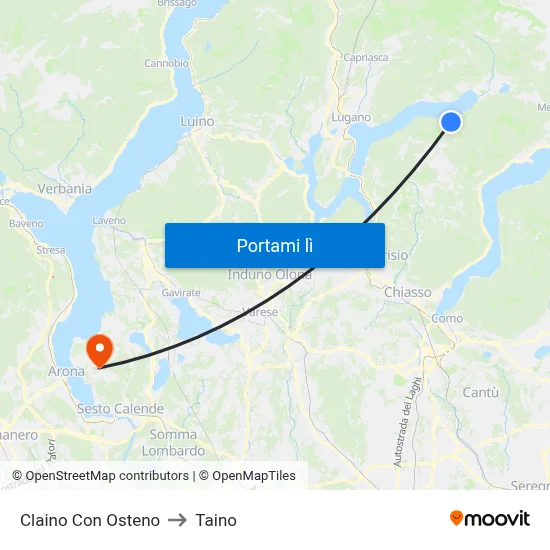 Claino Con Osteno to Taino map