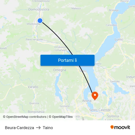 Beura-Cardezza to Taino map