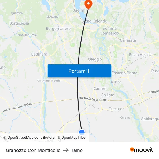 Granozzo Con Monticello to Taino map