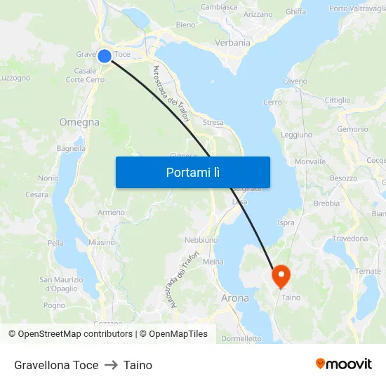 Gravellona Toce to Taino map