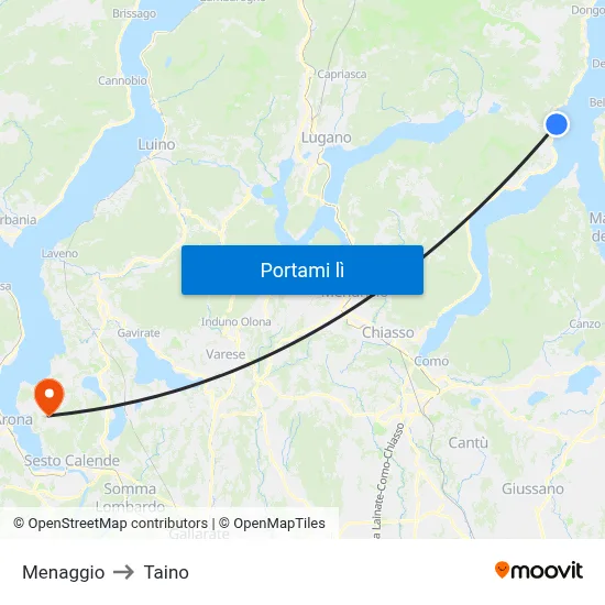 Menaggio to Taino map