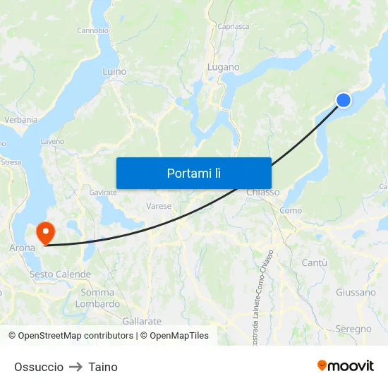 Ossuccio to Taino map
