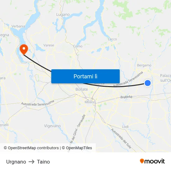 Urgnano to Taino map