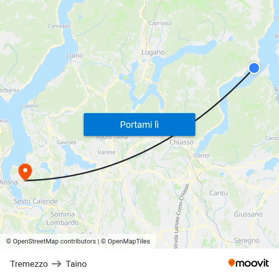 Tremezzo to Taino map
