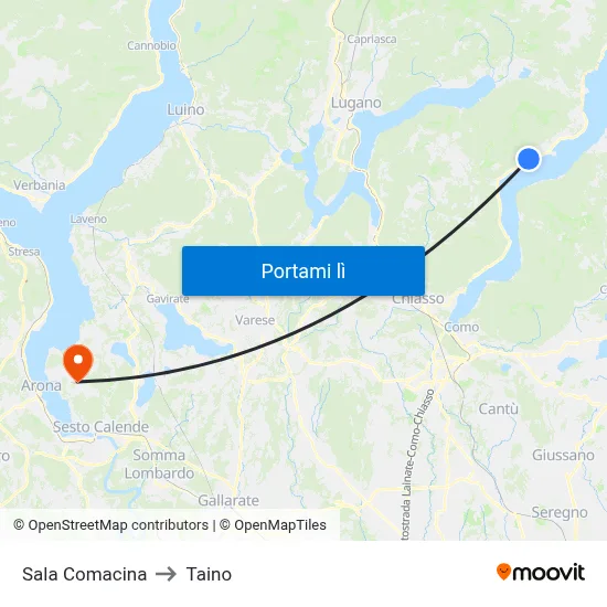 Sala Comacina to Taino map