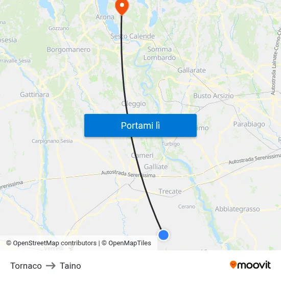 Tornaco to Taino map