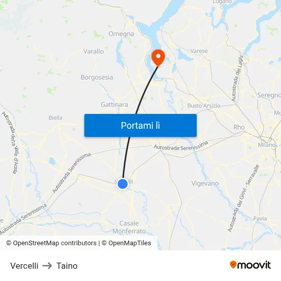 Vercelli to Taino map