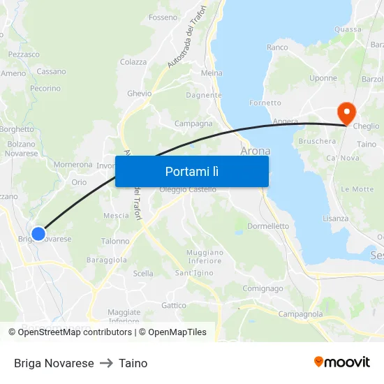 Briga Novarese to Taino map