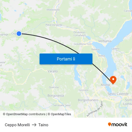 Ceppo Morelli to Taino map